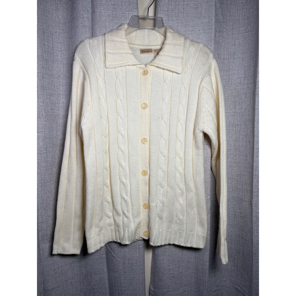 Bobbie Brooks Womens Cable Knit Cardigan Collared Button Sweater Tusk Small